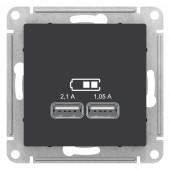 USB Розетка Schneider Electric Atlasdesign Карбон 5В, 1 порт x 2,1 А, 2 порта х 1,05 А, механизм ATN001033