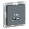 USB Розетка Schneider Electric Atlasdesign Грифель 5В, 1 порт x 2,1 А, 2 порта х 1,05 А, механизм ATN000733