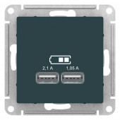 USB Розетка Schneider Electric Atlasdesign Изумруд 5В, 1 порт x 2,1 А, 2 порта х 1,05 А, механизм ATN000833