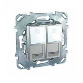 Компьютерная розетка 2хRJ45 Schneider Electric Unica Class Top алюминий кат. 6, с полем для надписи MGU5.2424.30ZD