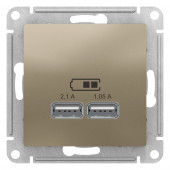 USB Розетка Schneider Electric Atlasdesign Шампань 5В, 1 порт x 2,1 А, 2 порта х 1,05 А, механизм ATN000533