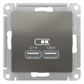 USB Розетка Schneider Electric Atlasdesign Сталь 5В, 1 порт x 2,1 А, 2 порта х 1,05 А, механизм ATN000933