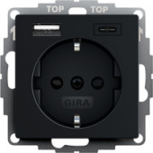 2459005 Розетка с з/к, с shutter, разъем USB двойн.A /C черный матовый Gira