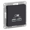 USB Розетка Schneider Electric Atlasdesign Карбон 5В, 1 порт x 2,1 А, 2 порта х 1,05 А, механизм ATN001033