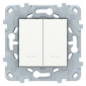 Переключатель Schneider Electric Unica Studio Белый 2-клавишный, 2 модуля, с подсветкой, 2 х сх.6а NU521318N