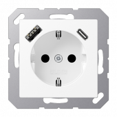 Розетка Jung A серия белоснежный матовый SCHUKO® с USB-интерфейсом с 1 гнездо USB типа A и 1 гнездо USB типа C A1520-15CAWWM