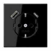 Чёрный Розетка Jung LS серия черная SCHUKO® с USB-интерфейсом с 1 гнездо USB типа A и 1 гнездо USB типа C LS серия черная LS1520-15CASW