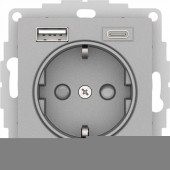 РОЗЕТКА AtlasDesign  16А c 2 USB A+C, 5В/2,4А/3,0А, 2х5В/1,5А, механизм, АЛЮМИНИЙ Schneider Electric ATN000332