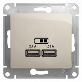 GSL000933 USB РОЗЕТКА A+A, 5В/2,1 А, 2х5В/1,05 А, механизм, МОЛОЧНЫЙ Glossa Schneider Electric