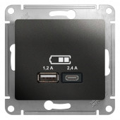 GSL000739 USB РОЗЕТКА A+С, 5В/2,4А, 2х5В/1,2 А, механизм, АНТРАЦИТ Glossa Schneider Electric