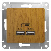 GSL000533 USB РОЗЕТКА A+A, 5В/2,1 А, 2х5В/1,05 А, механизм, ДЕРЕВО ДУБ Glossa Schneider Electric